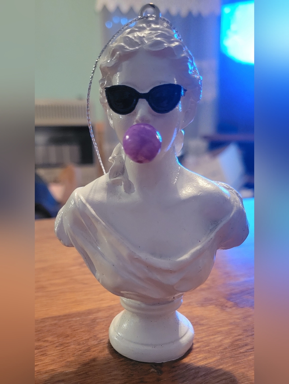 Greek Bust Ornament Black Glasses Bubble Gum Hanging Decor